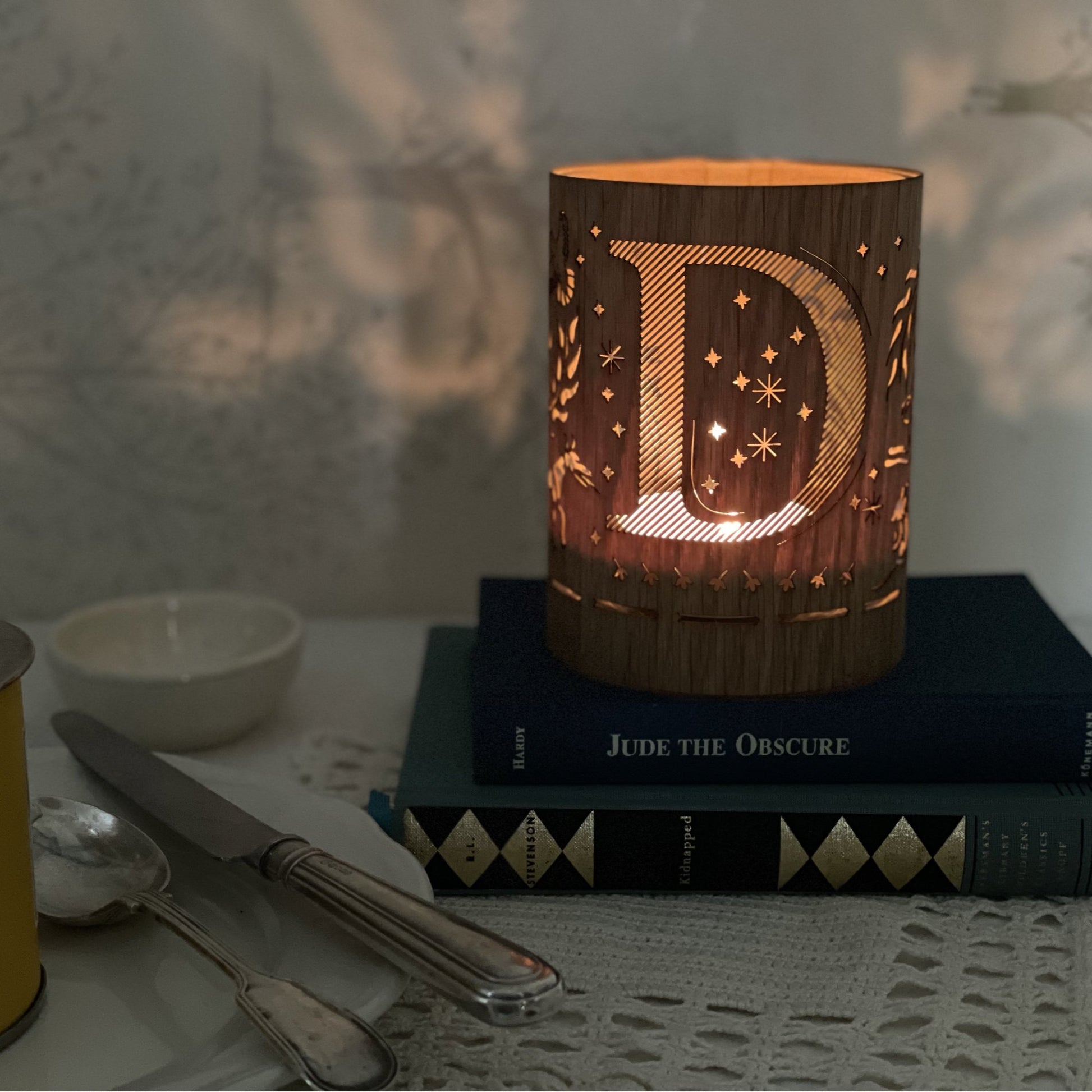 Letter D Monogram Lantern - made from glass and oak or maple