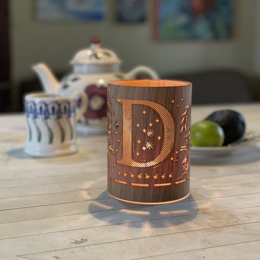 Letter D Monogram Lantern - made from glass and oak or maple