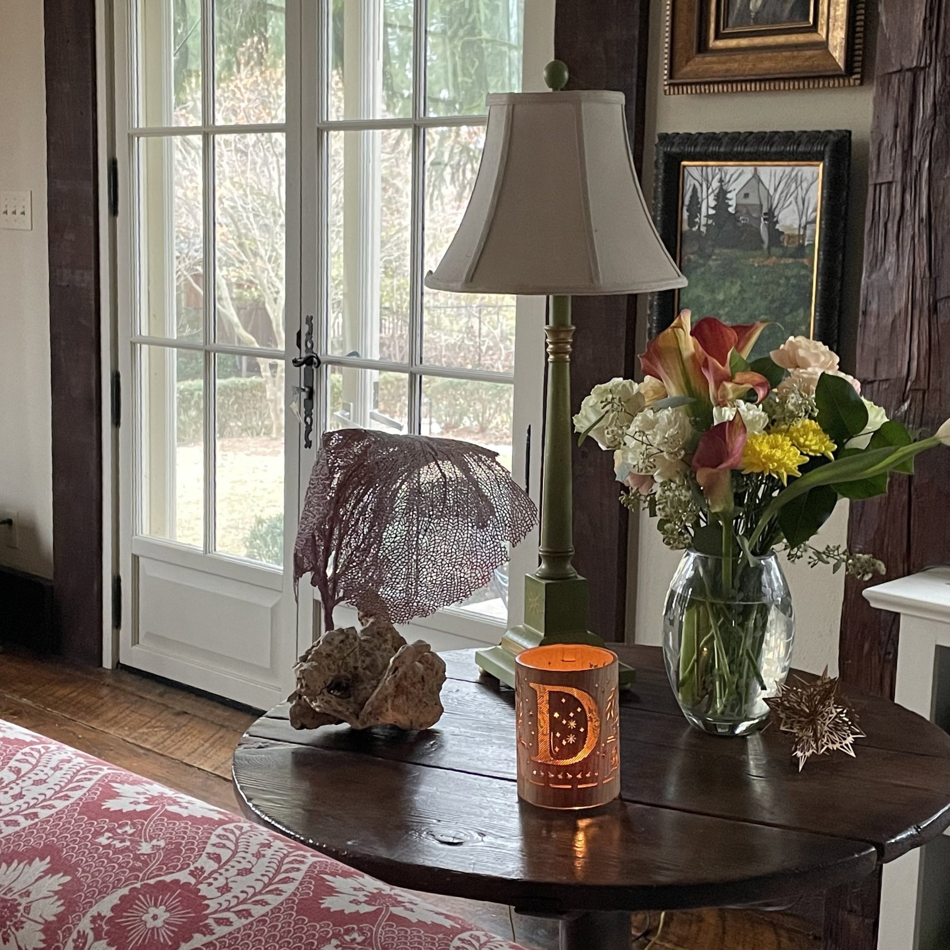 Letter D Monogram Lantern - made from glass and oak or maple