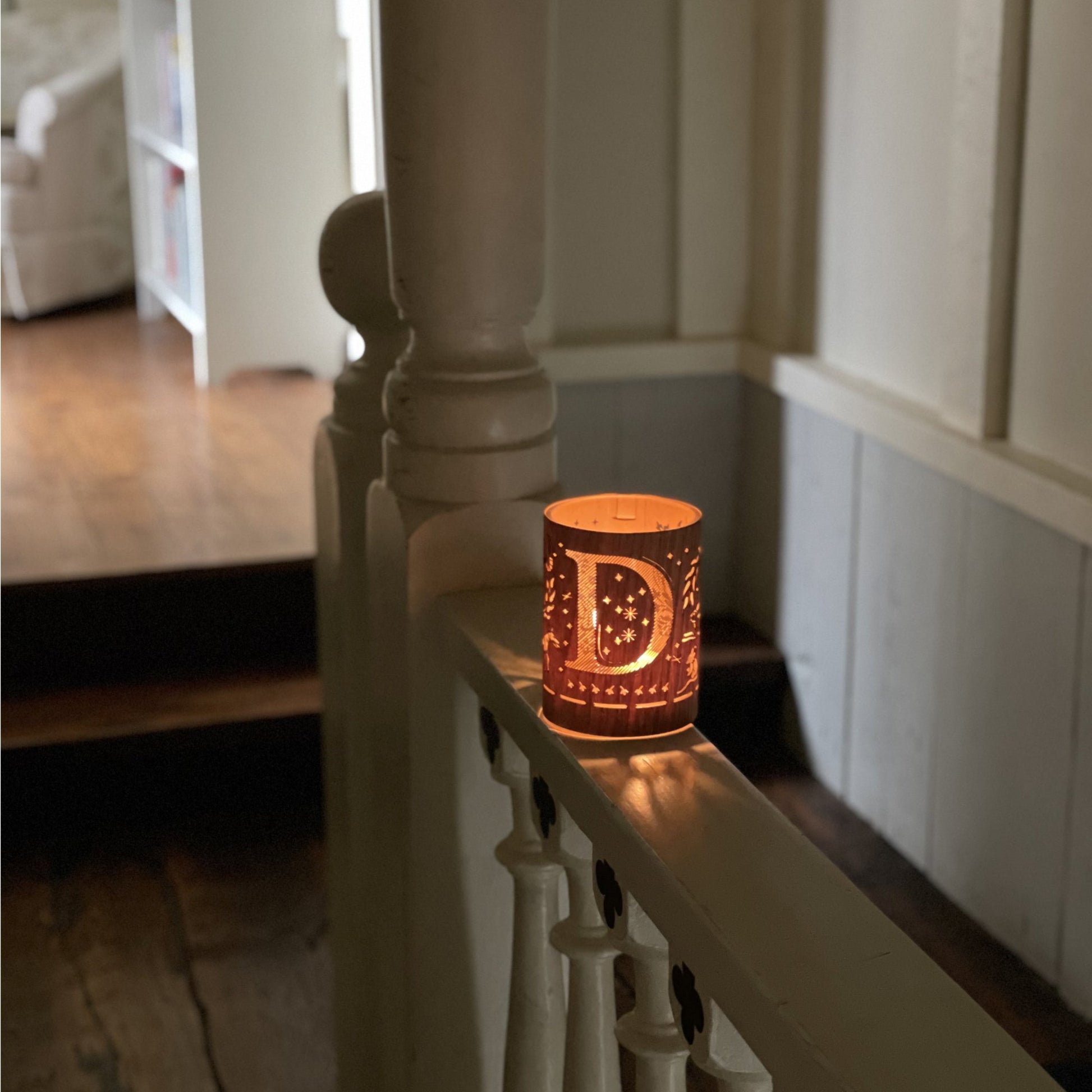 Letter D Monogram Lantern - made from glass and oak or maple