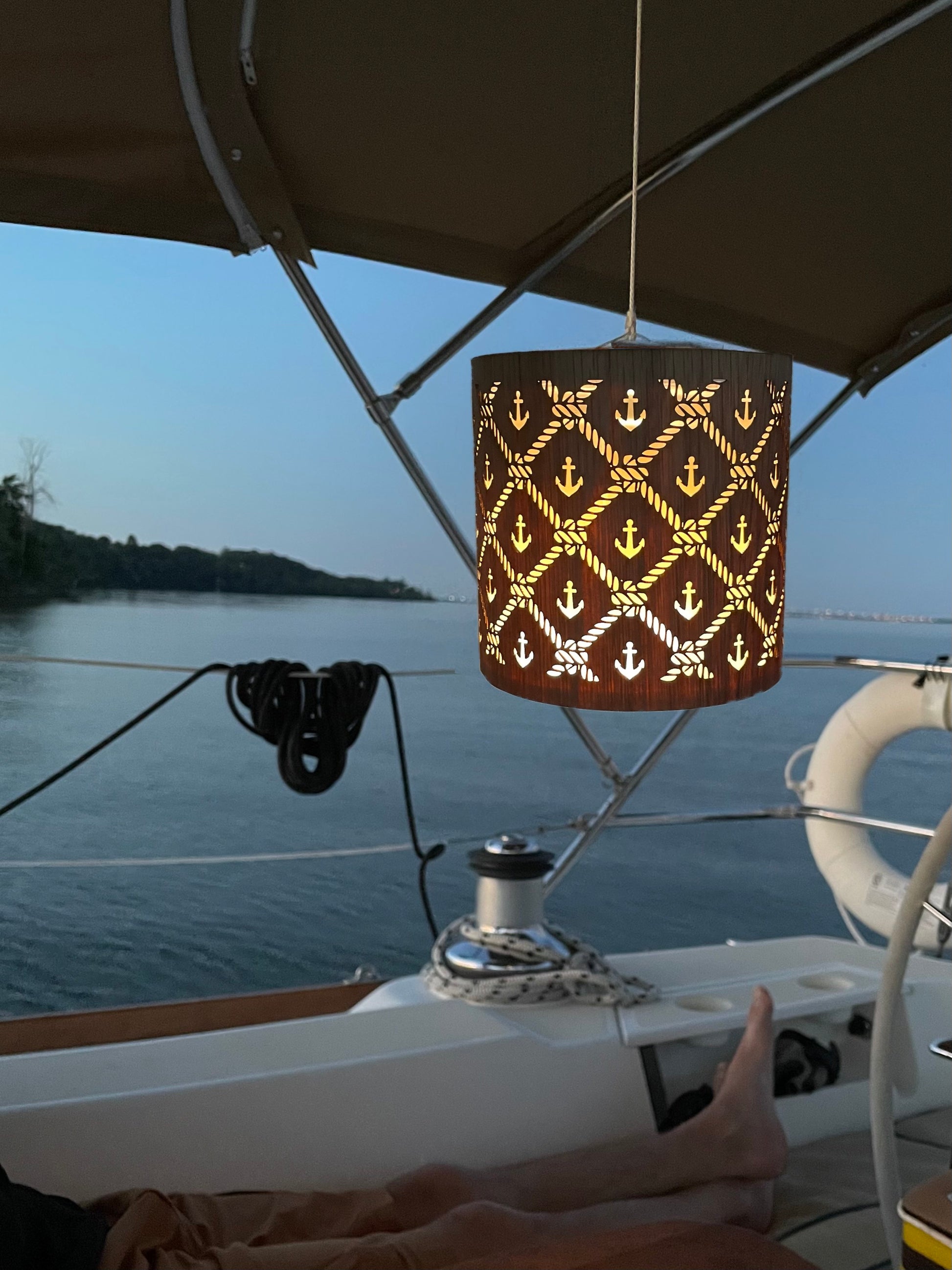 this is the nautical design luci light handing on a sailboat at disk