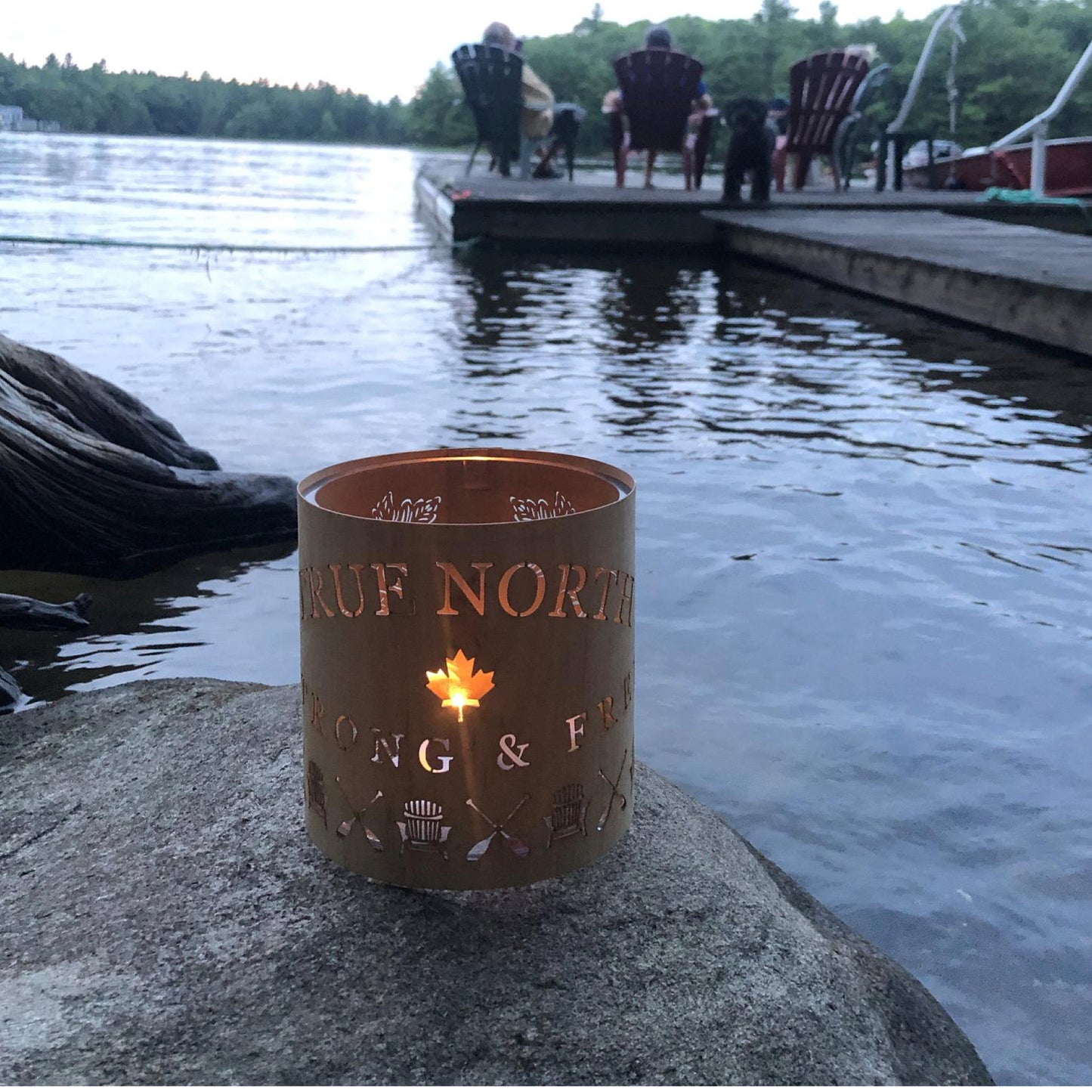 a true north lantern on a rock in the Kawarthas just before sunset