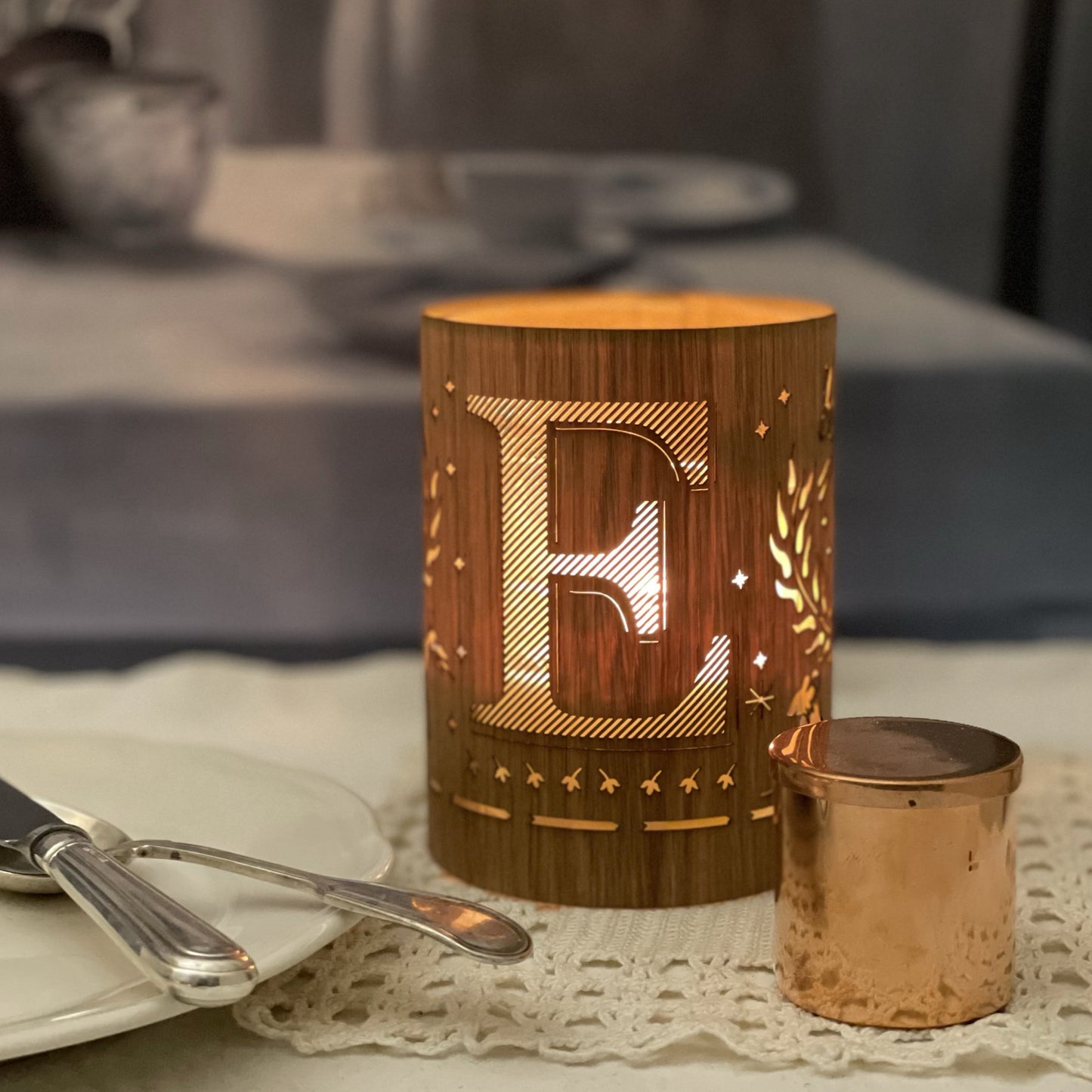 E - Monogram Letter E Candle Lantern