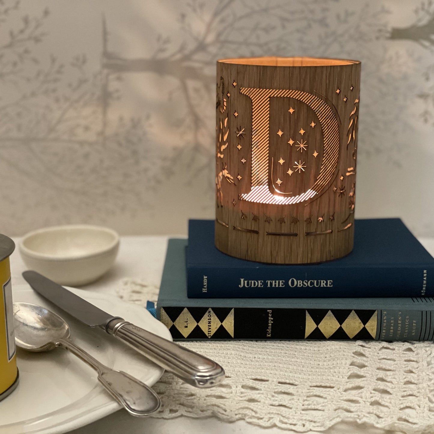 Letter D Monogram Lantern - made from glass and oak or maple