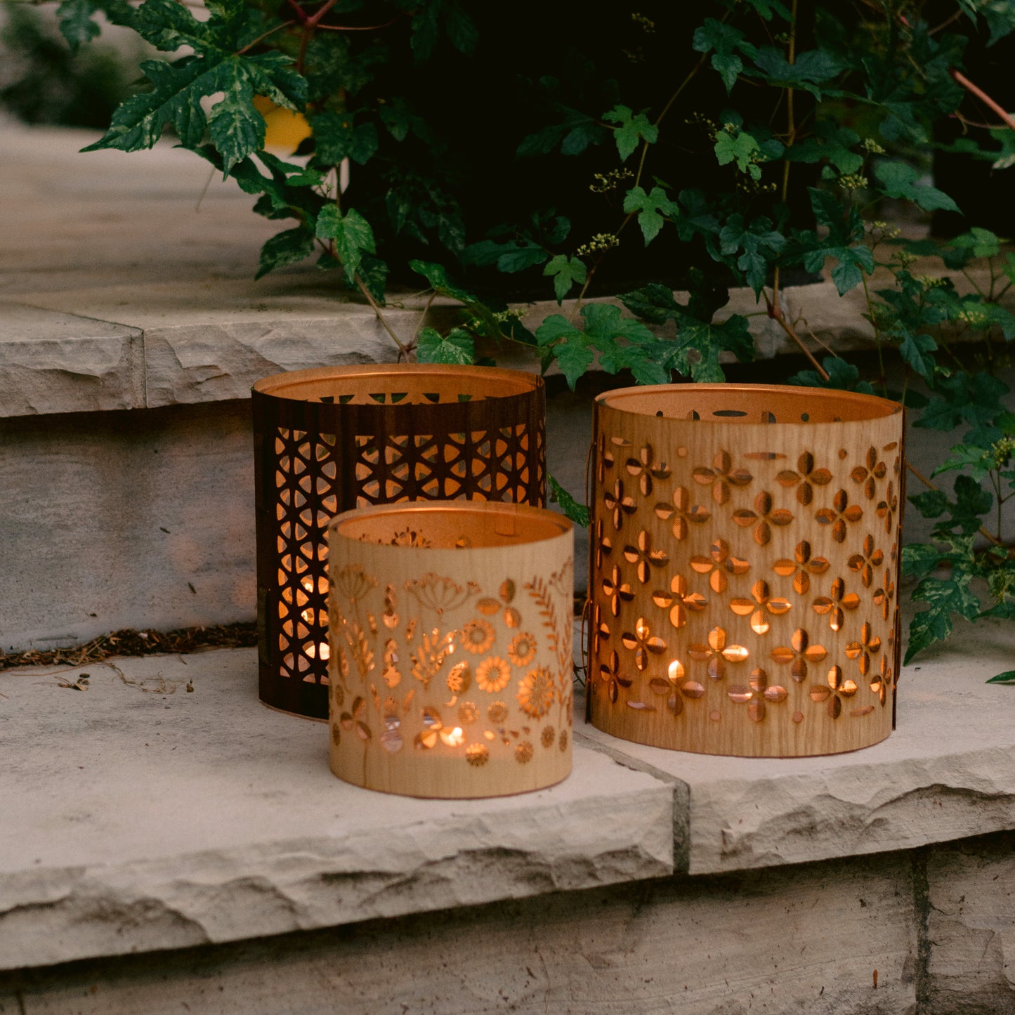 Extra cozy (No Glass) -Floral  detail -  Natural wood cover - For those who already have one of my lanterns (lanterncozies)