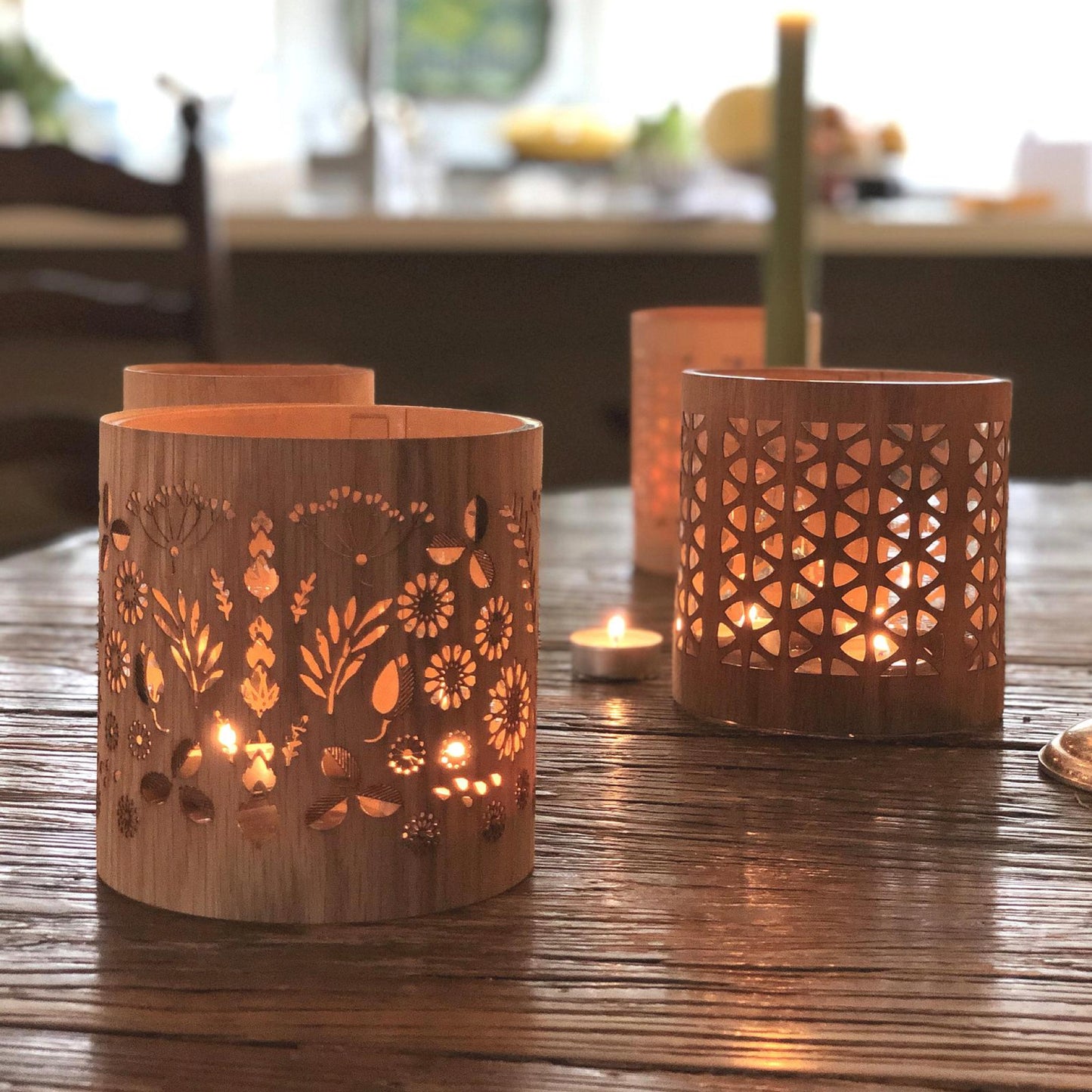 Extra cozy (No Glass) -Floral  detail -  Natural wood cover - For those who already have one of my lanterns (lanterncozies)