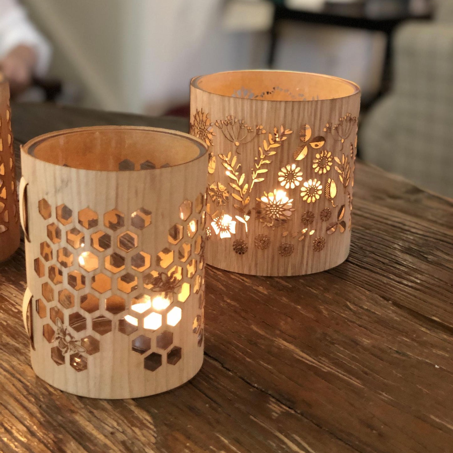 Extra cozy (No Glass) -Floral  detail -  Natural wood cover - For those who already have one of my lanterns (lanterncozies)