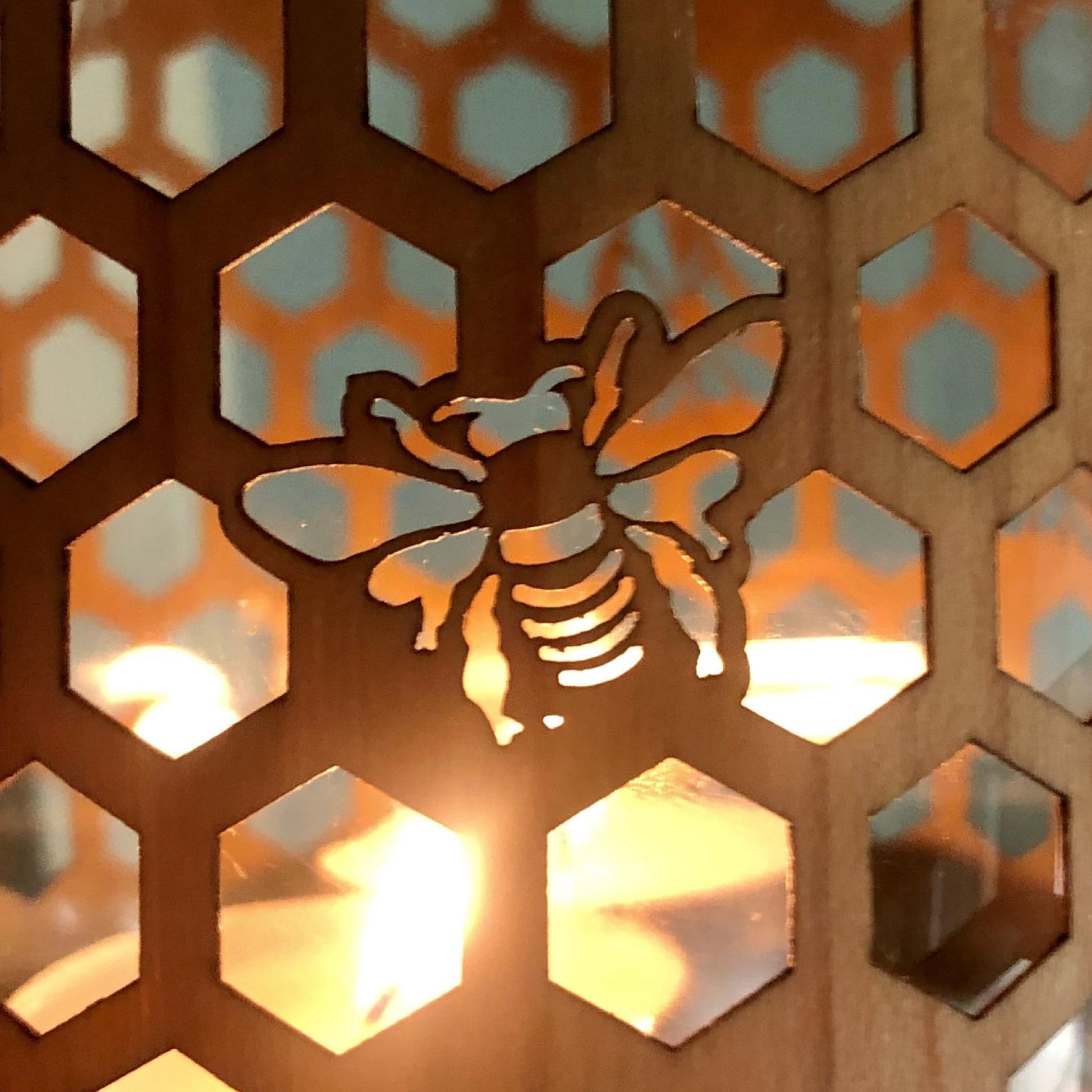 close up of the honeybee detail of the honeybee lantern