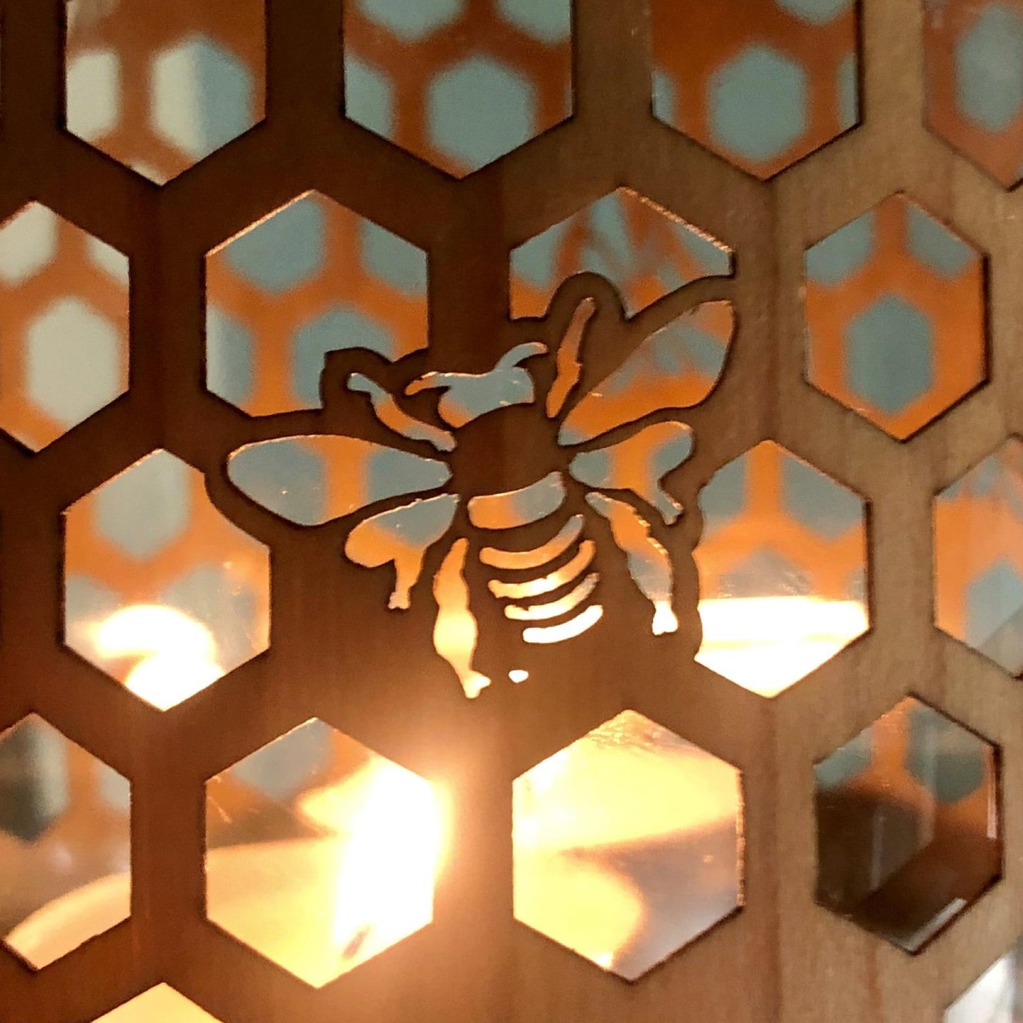 close up of bee detail of the honeybee lantern