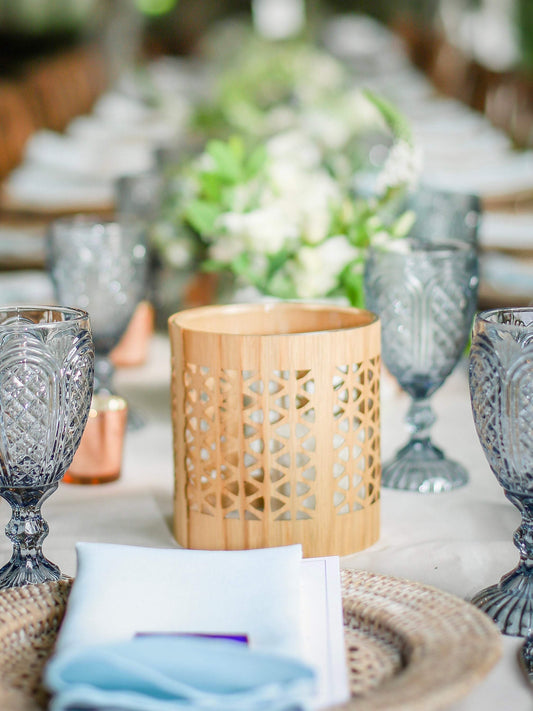 Wedding Centerpiece in glass and  Natural wood, by lantern cozies