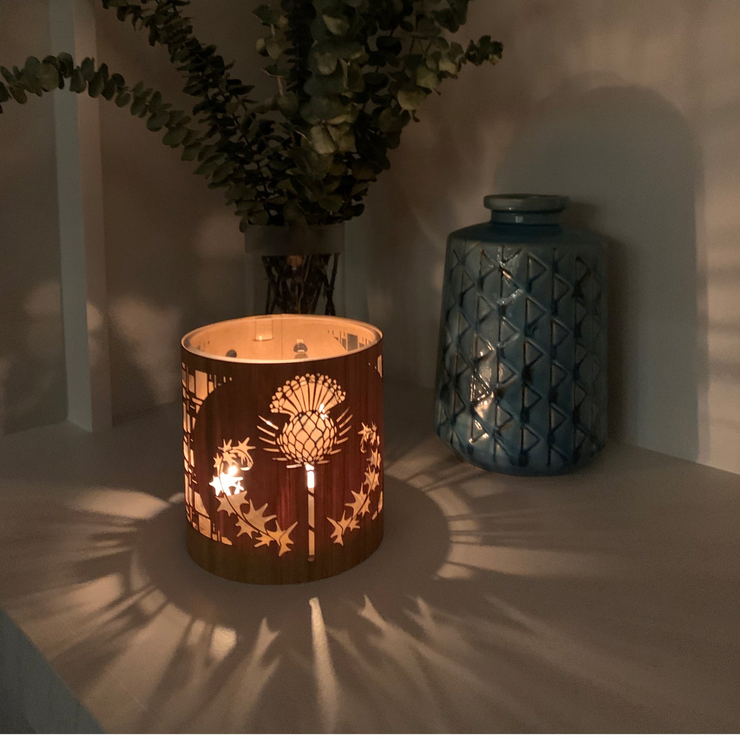 thistle art lantern in medium black walnut lantern cozy