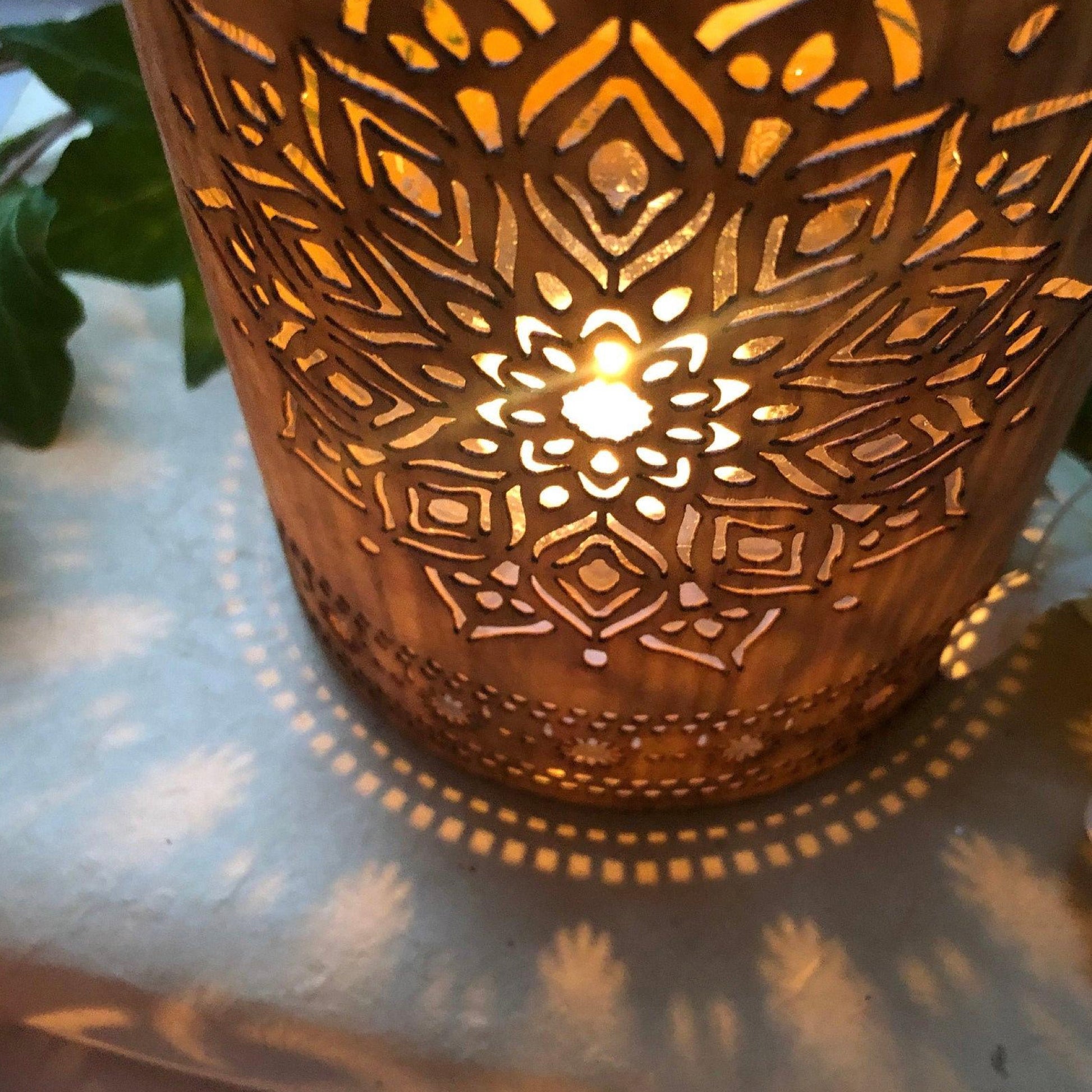The mandala lantern - glass and natural maple, oak or walnut -