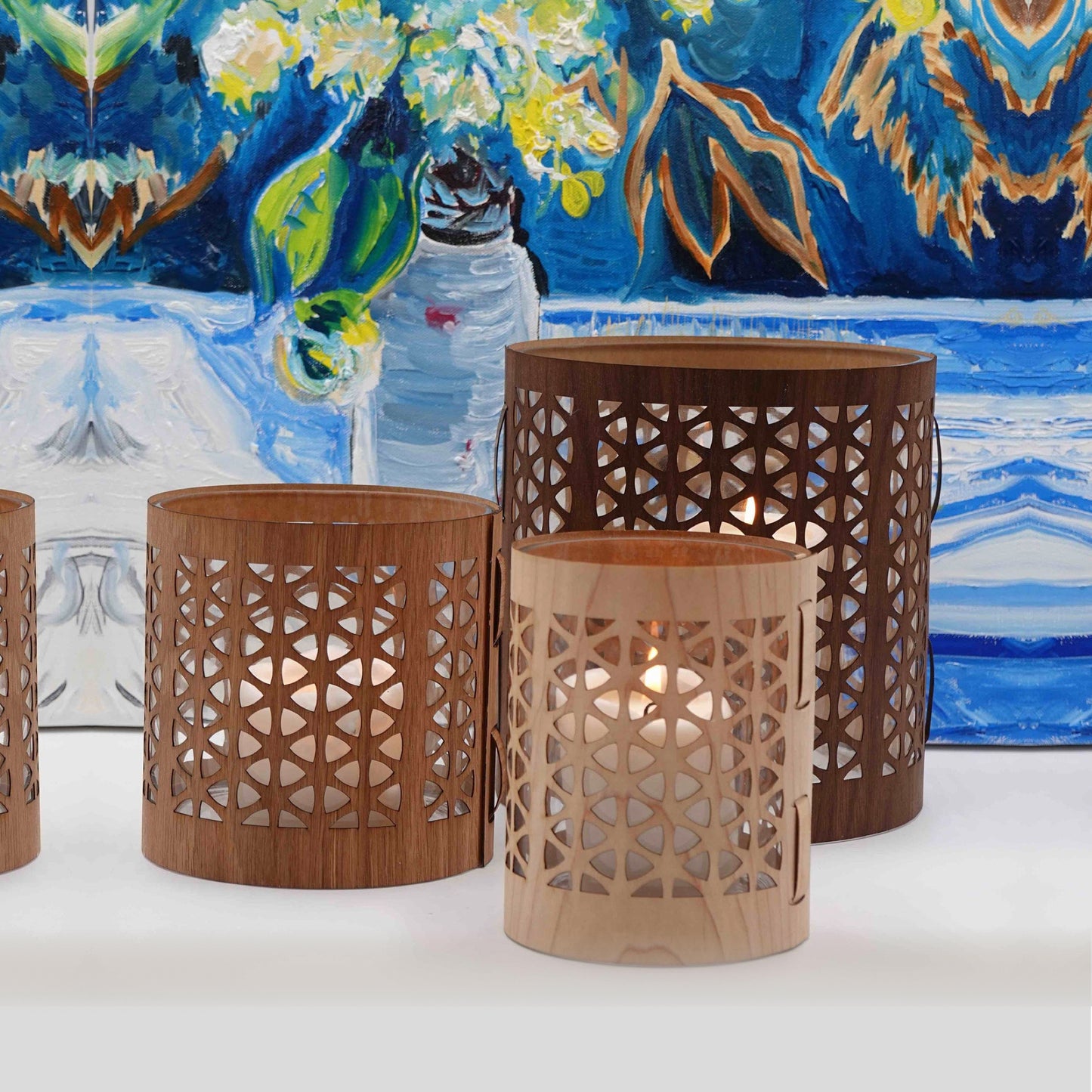 large medium and small mid-century modern lanterns