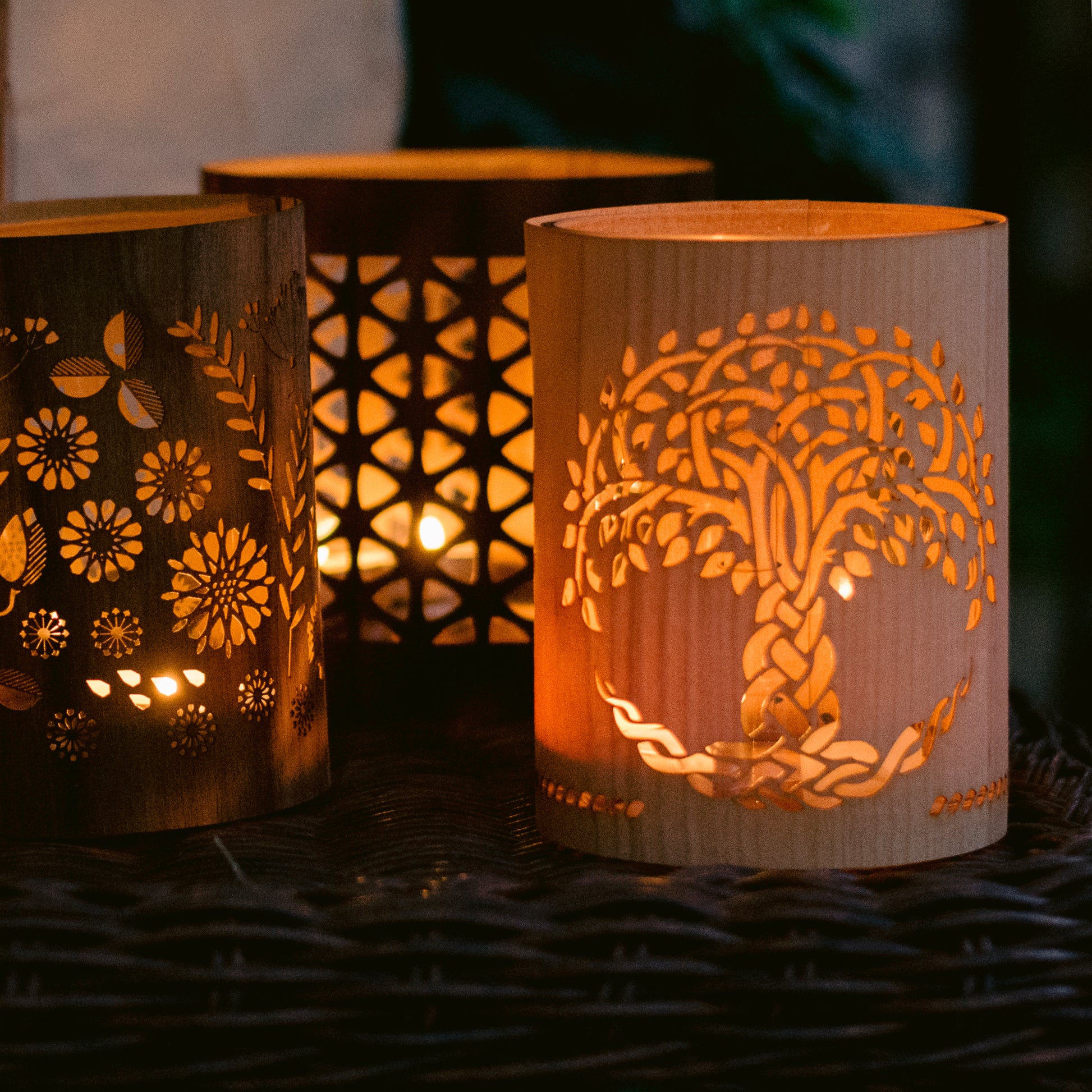 a tree of life lantern in small maple wood
